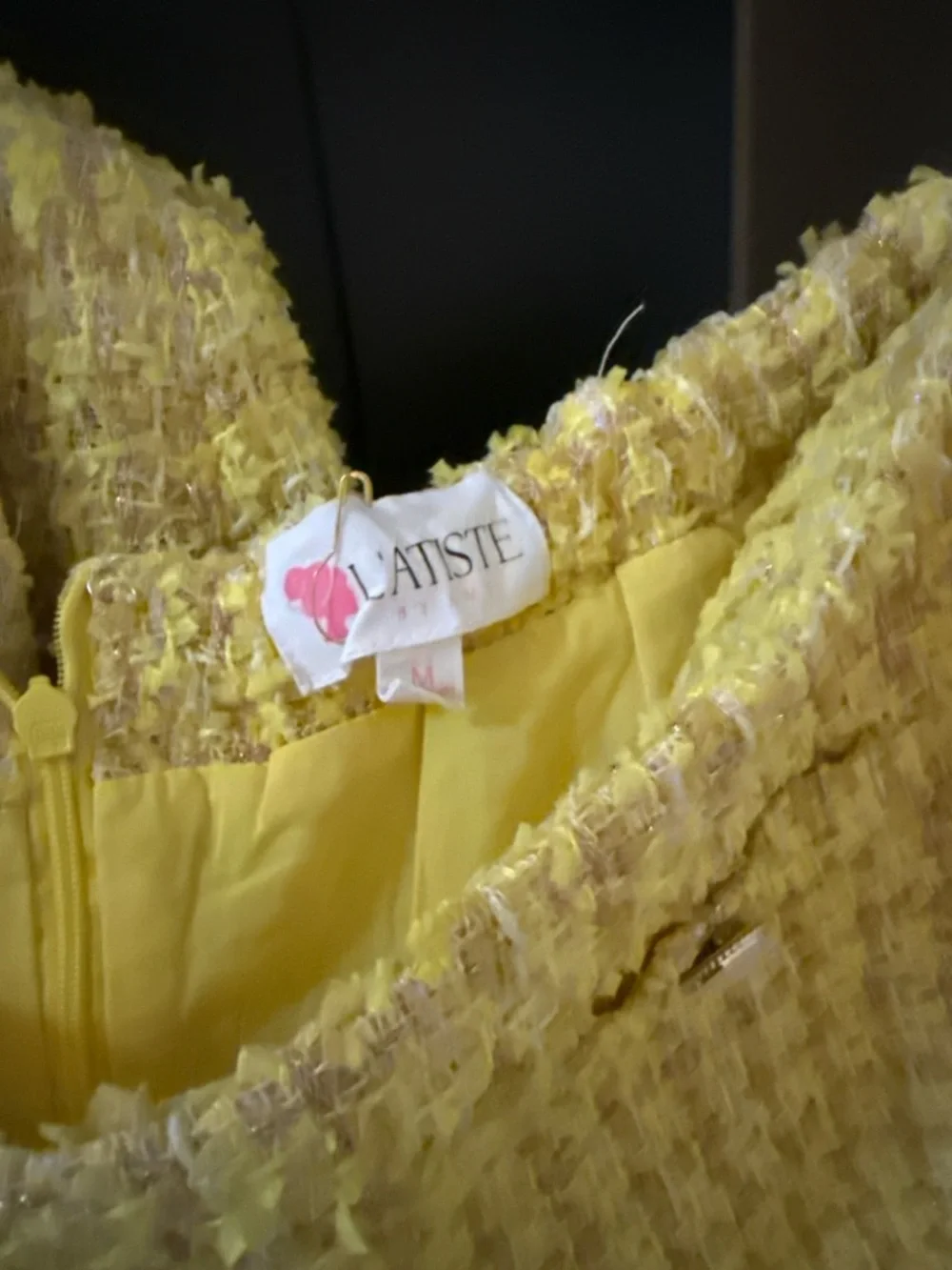 L'ATISTE Bright Yellow Tweed Cropped Blazer - Picture 3 of 3
